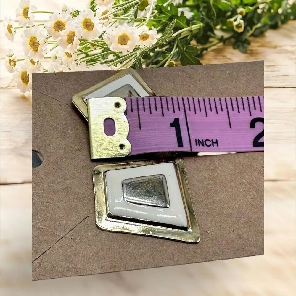 Vintage Geometric Gold toned & Off White Square Earrings